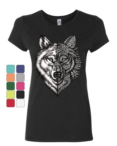 Wolf Head with Pattern Women/'s T-Shirt Wild Wolves Animal Wildlife Shirt