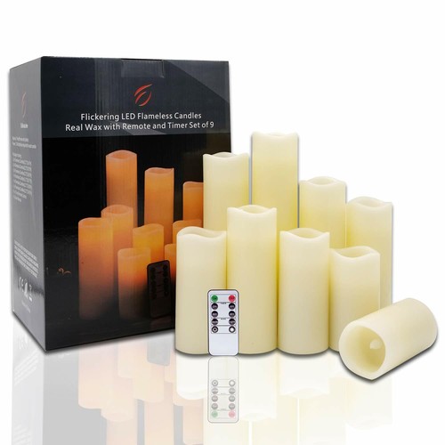 Flameless Candles Flickering Real Wax LED Candles Set of 9 with Remote Control