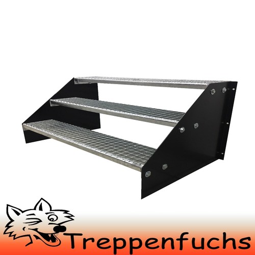 3 Stufen Standtreppe Stahltreppe freistehend Breite 100cm Höhe 63cm Schwarz