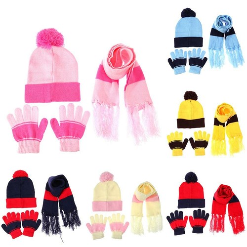 Baby Boys Girls Kids Winter Warm Hats Scarf Gloves 3pcs set Beanie Caps Mi #Buy