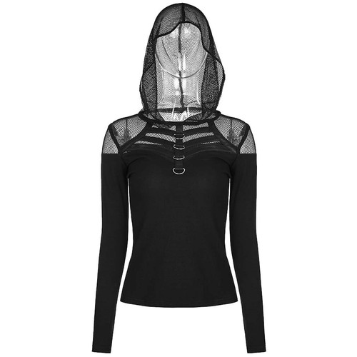 Punk rave gothic goth Manches Longues Top Haut Hoodie-Shiva Mesh Cuir Synthétique