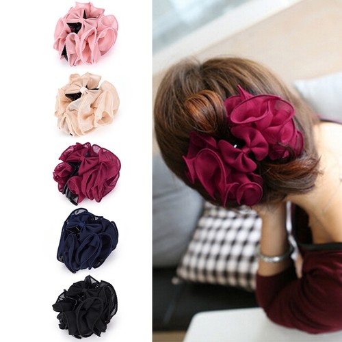 Fashion Womens Chiffon Rose Flower Bow Jaw Clip Barrette Hair Claw Gift Hot ME