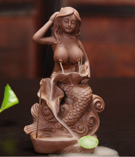 Ceramics Mermaid backflow incense burner incense stick holder home decor NEW 