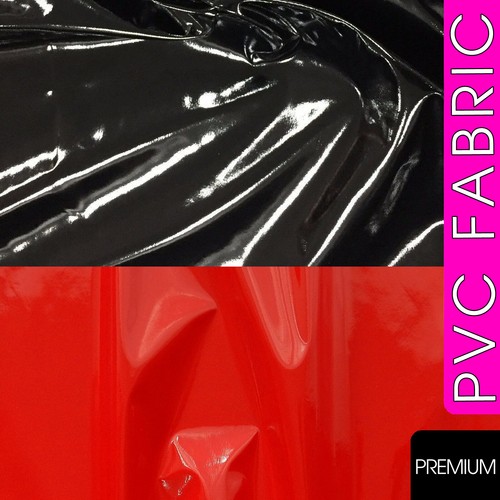 QUALITY PREMIUM BLACK RED PVC MATERIAL FABRIC VINYL CRAFT CLOTHING 1-100 METRES