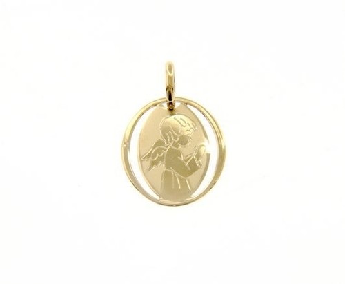 18K solide or jaune pendentif ovale médaille Ange gardien gravés MADE IN ITALY