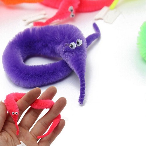 Lot of 10 Pcs Magic Twisty Fuzzy Worm Wiggle Moving Kids Trick Toy Caterpillar