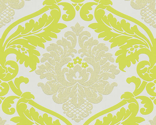 BlingBling Glitter Damask Wallpaper Shocking Lemon
