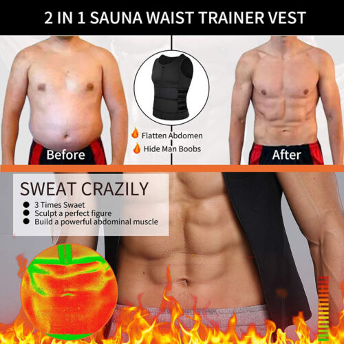 Men Gym Sauna Suit Sweat Vest Tank Top Neoprene Shirt Body Shaper Waist Trainer