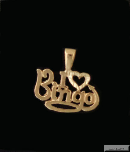 Gold I Love Heart Bingo Pendant Charm Diamond-Cut 24k Yellow Gold Plated GIFT 