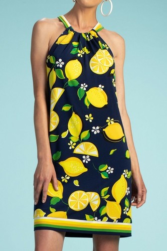 Trina Turk Rancho Dress Size MEDIUM lemon print NEW