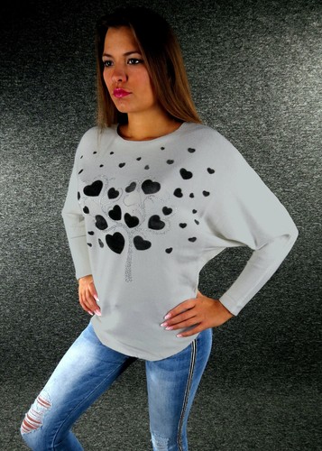 Efecto brillo señora suéter S M L XL fledermausarm 9 colores blanco rojo negro 2280
