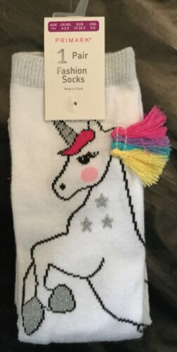 Girls White Socks with Multi Coloured Unicorn detail