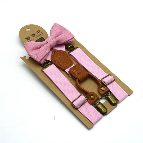 1x Matching Braces Suspenders and Luxury Bow Tie Set Kids Children Boys Wedding