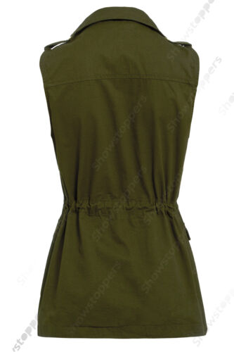 New Womens Sleeveless Waistcoat Jacket Ladies Utility Trench Size 8 10 12 14 16