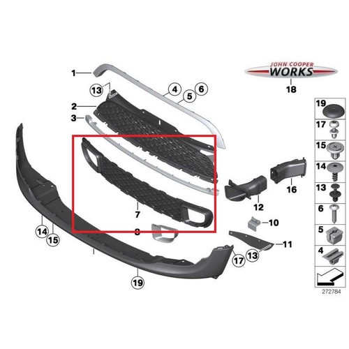 Mini Nouveau OEM R55 R56 R57 s jcw 2010-2012//07 pare-chocs avant Lower Center Grille