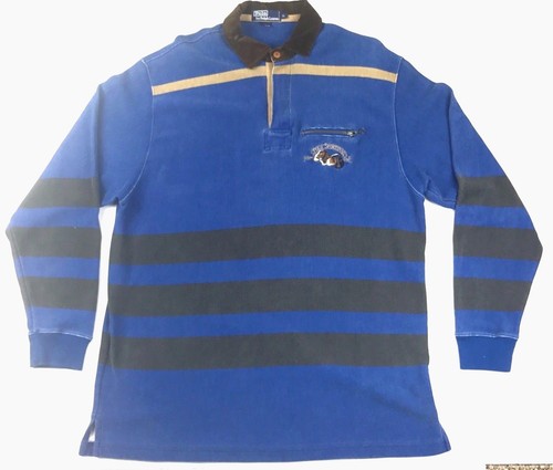 POLO by Ralph Lauren VINTAGE 1//4 Button Size XL Color Blue With Black Stripes