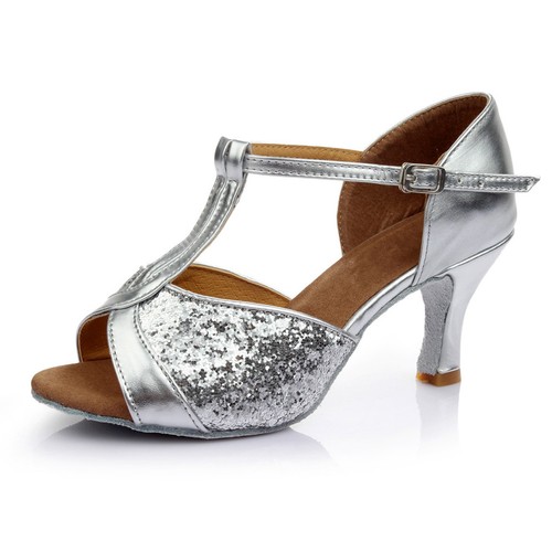 Women Ladies Diamante Stiletto Dance Shoes Evening Mid Heels Ankle Strap size