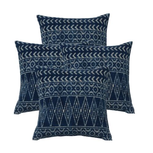 4 Set of Wooden Block Printed Hand Woven Kilim Cushion Cover Pillows 18" 1311-DD 