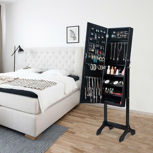 Durable Mirrored Jewelry Cabinet Armoire Mirror Holder Storage Box Freestanding