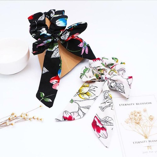 Ponytail Holder Headband Long Hair Scrunchies Floral Elastic Hair Band Q