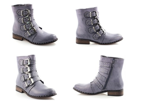 Damenschuhe Stiefeletten Biker Boots flache Winterschuhe Nieten Stiefel Booties