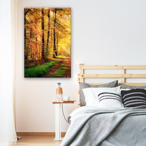 Naranja Verde bosque de otoño retrato de LONA pared arte Foto panorámica Imprime