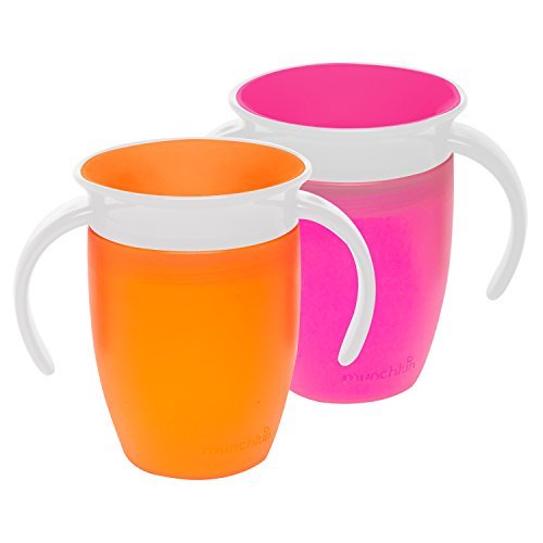 Pink//Orange 2 Count Munchkin Miracle 360 Trainer Cup with handles 7 Ounce