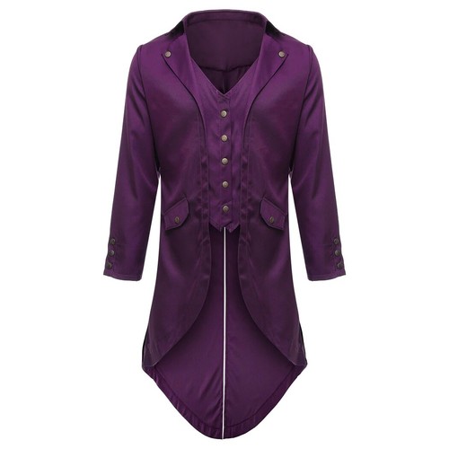 Mens Victorian Costume Black Tuxedo Tailcoat Gothic Steampunk Trench Coat Unifor