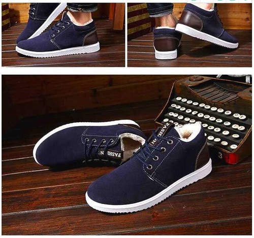 Winter Mens snow Warm Thicken fur lined Flats Shoes Casual Lace Up Ankle Boots