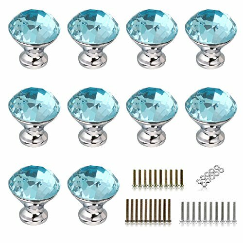 Aqua Blue 10 Pack Diamond Shape Crystal Pull Handle Cabinet Knobs for Drawer
