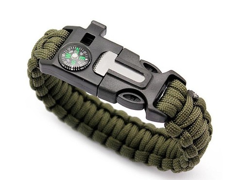 Camping Survival Emergency Paracord BRACELET Fire Starter FLINT Compass Whistle