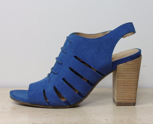 M/&s Indigo Véritable Daim Talon Haut Lacets Bride Arrière Sandales ~ Taille 5.5 ~ bleu