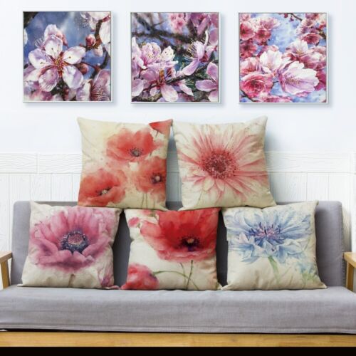 Oil Painting Cherry Blossoms  Pillow Printed Pink Peach Flowers Cushion Cover