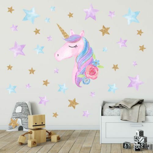Wall Sticker Unicorn Stars Decals Girl Kids Room DIY Poster Wallpaper Home Decor 