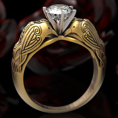 Cool Party Women Crow Carved Totem Rhinestone Inlaid Finger Ring Jewelry Little
