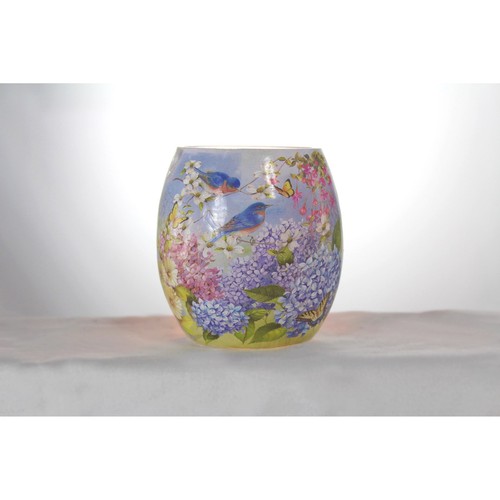 SCF7252 3/" Bluebird Butterfly Lilac Lighted Glass Jar Votive Spring Flower