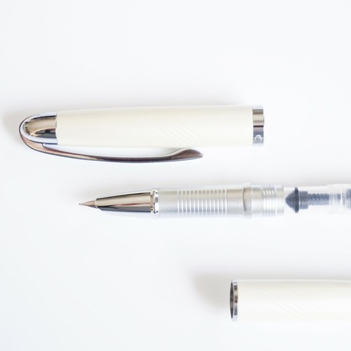 Jinhao #606 White Spiral Twist Fountain Pen UK! Hooded FINE Nib Chrome Trim