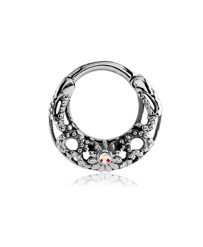 Septum Clicker Hinged Surgical Steel Nose Ring Hoop Choose Your Color CZ 16G