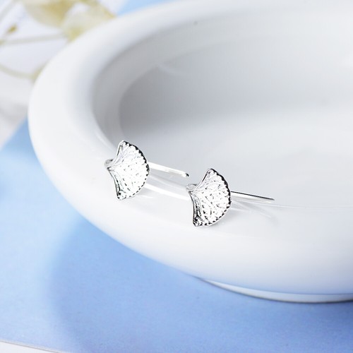 Women Elegant Solid 925 Sterling Silver Ginkgo Leaf Ear Cuff Clip On Earrings