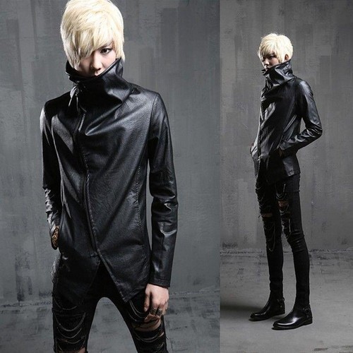 Gothic discothèque DJ Punk Men/'s PU Cuir Punk Manteau motor biker Lapel Vestes SZ