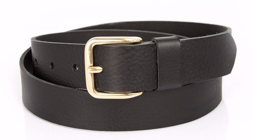 Handmade Black Leather Belt Men Women Full Grain Bridle Cow Leather Brass Buckle