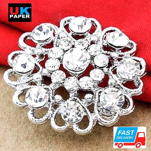 NEW SILVER TONE HEART AND FLOWER RHINESTONE DIAMANTE CRYSTAL PIN BROOCH WEDDING