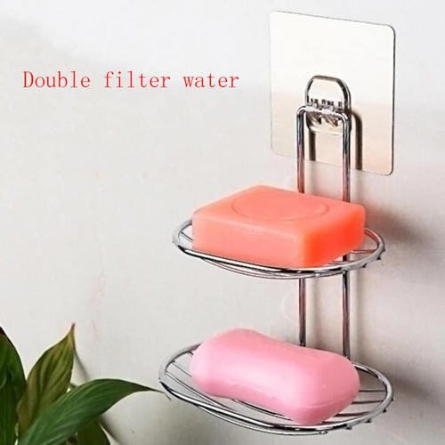 2 Layer Non Rust Suction Stainless Steel Bathroom Shower Soap Dish Holder Rack