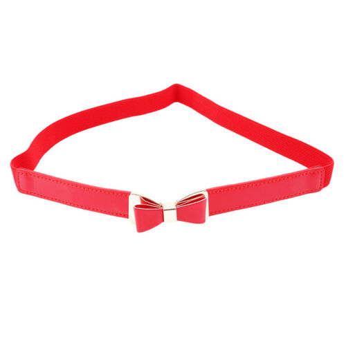 Women Faux Leather Belt Fashion Elastic Waistband Bow Tie Buckle Hip Waist S