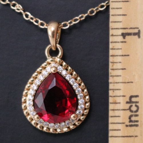 14K Rose Gold Plated 3 Ct Pear Red Ruby Pendant Necklace Wedding Birthday Gift