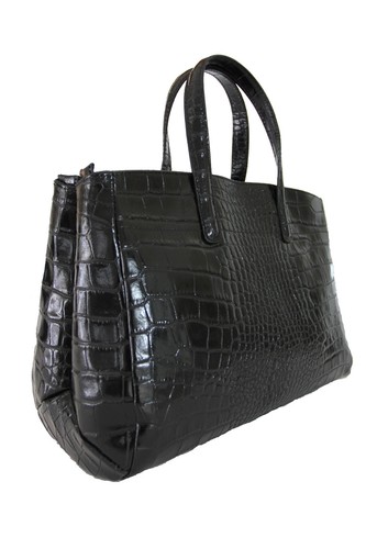 Ital.Henkeltasche Handtasche Damentasche Ledertasche schwarz Kroko-Prägung Leder