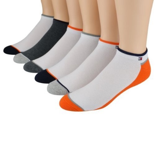 TOMMY HILFIGER ATU383-99 Men No Show Cotton Blend Orange Black Gray Socks 6pk