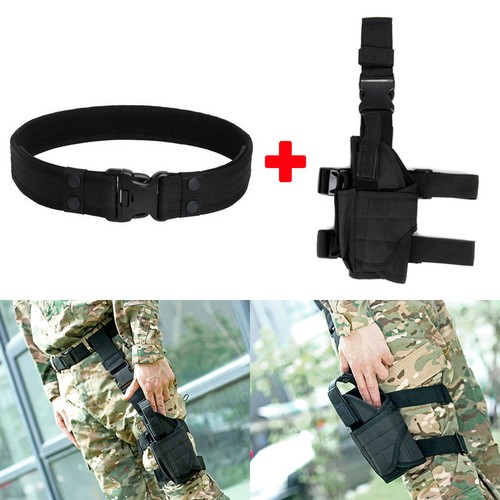 Left Hand Pistol Gun Drop Leg Thigh Holster Black Tactical 2/" Nylon Duty Belt