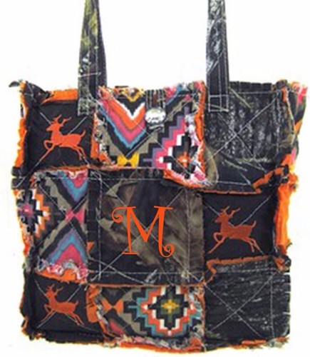 Western Mossy Oak Tree Aztec Patchwork Tote DEER Embroidery Rag Bag MONOGRAM ORG