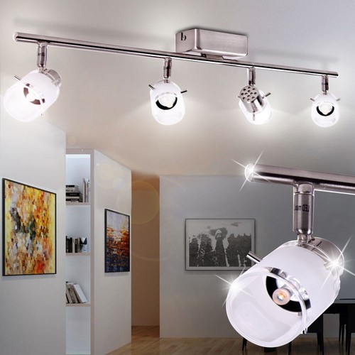 LED Spot Balken Decken Lampe Glas satiniert Strahler Leuchte silber schwenkbar